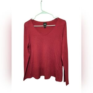 Eileen Fisher Silk & Cashmere Blend RED Knit Pullover Sweater Holiday Old Money
